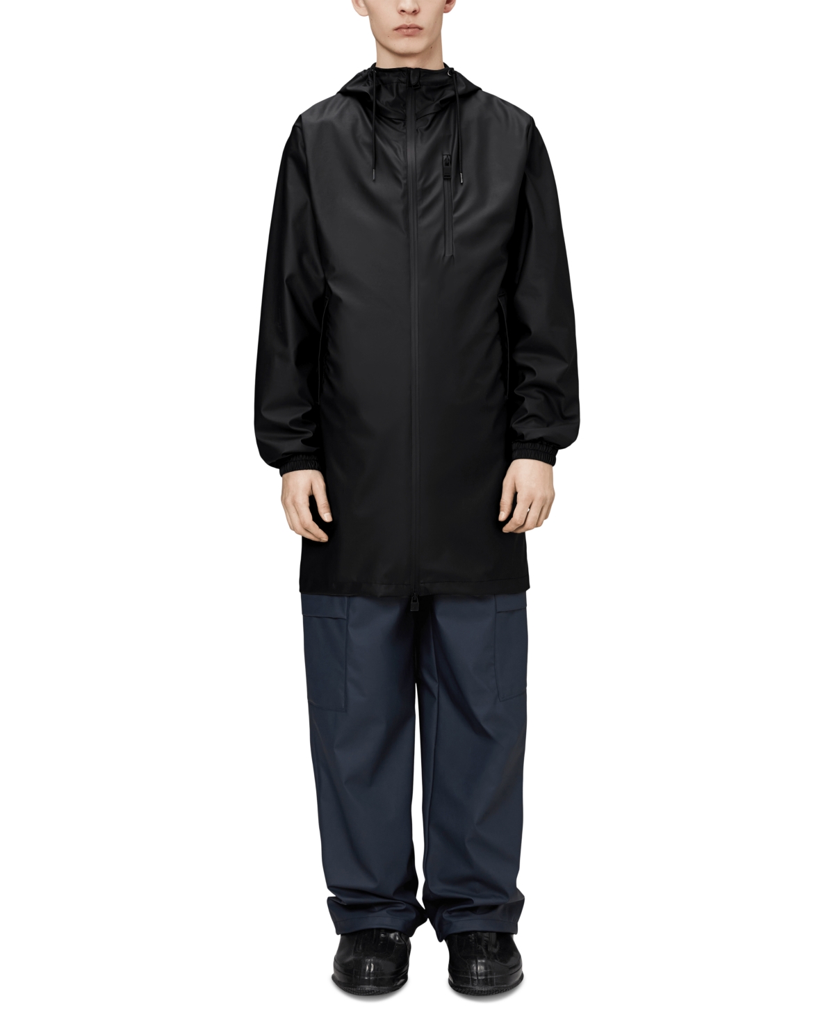 Shop Rains Men's Long Storm Breaker Hooded Full-zip Rain Jacket In Black