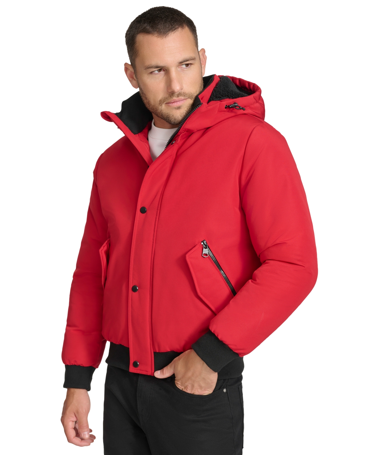 Arctic Faille Parka Bomber with Sherpa lined Hood - Black