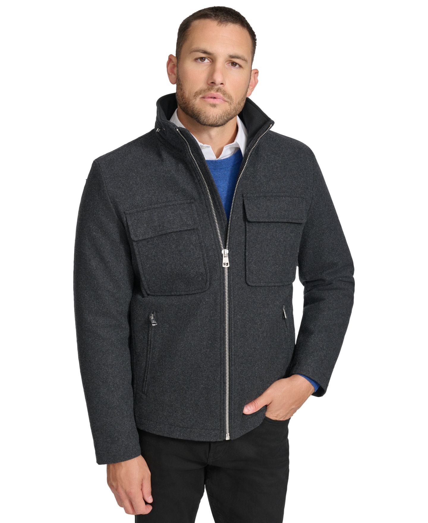 Мужская куртка Calvin Klein Hipster Full-Zip Jacket with Zip-Out Hood, цвет: Тёмный угольный — фото 1
