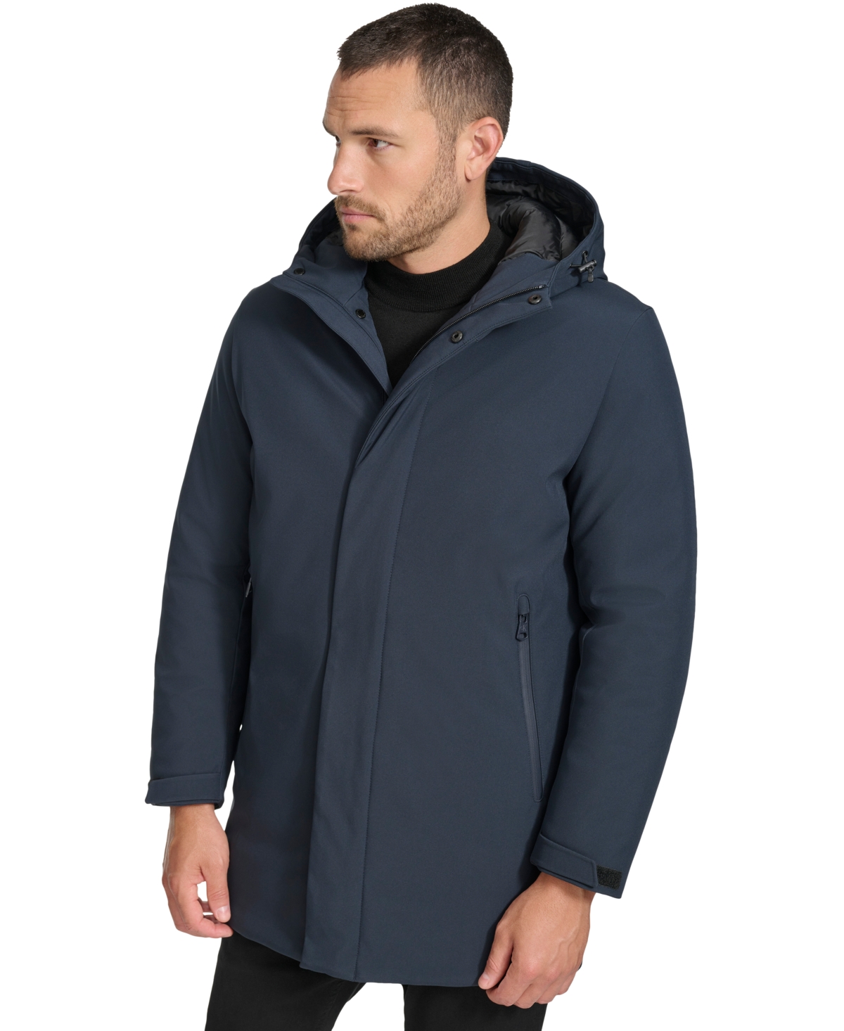 Calvin Klein Men's Flextech Stretch Water-Resistant Hooded Stadium Jacket -  Black | Smart Closet
