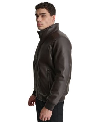 Men's Smooth Faux-Leather Bomber Jacket