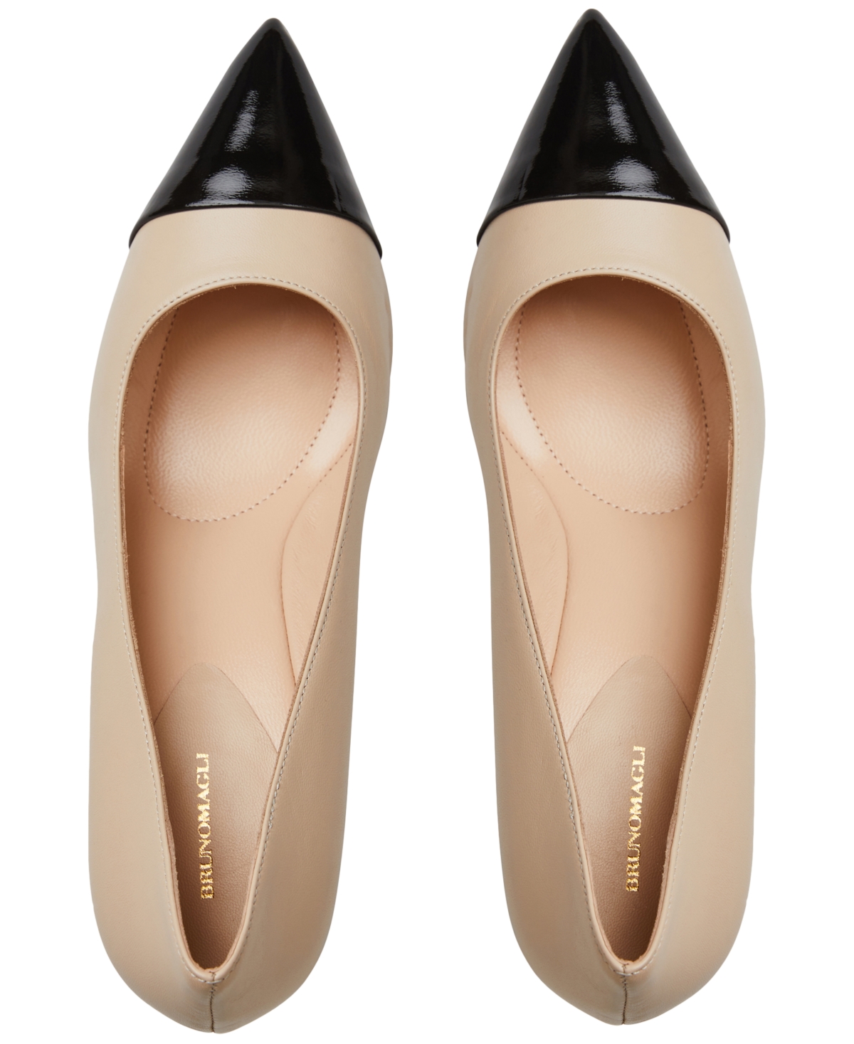 Bruno Magli Tara Pointed Toe Pump In Cream,black Patent
