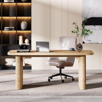 Modern Executive Office Desk, 62-Inch Large Wood Computer Desk, Aesthetic Workstations with Double Pedestal, Writing Table Work Desk for Home Office (Easy to Assemble)