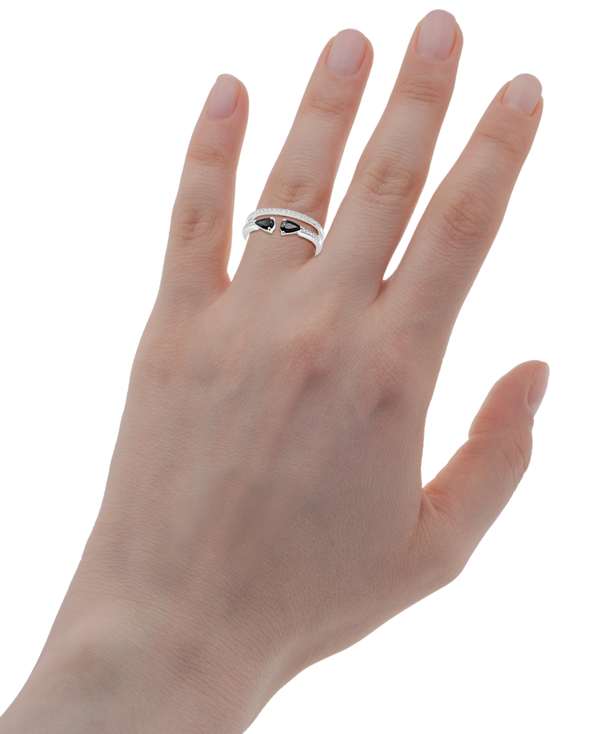MACY'S ONYX (3/8 CT. T.W.) & DIAMOND (1/8 CT. T.W.) DOUBLE-ROW RING IN STERLING SILVER 