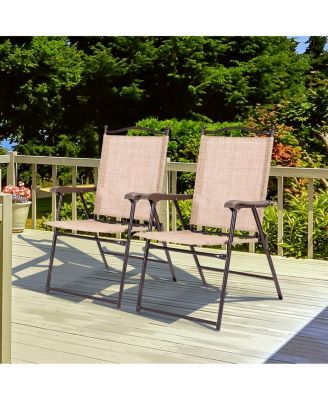 Set of 2 Patio Folding Sling Back Camping Deck Chairs