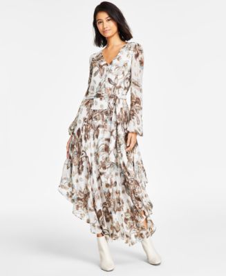 Vince Camuto Women's Printed V-Neck Long-Sleeve Maxi Dress - Macy's