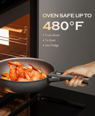 18-Piece Non-Stick Cookware Set with Silicone Tools, Detachable Handles, Space-Saving Design for All Stovetops