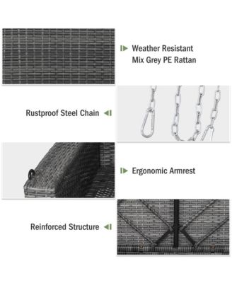 2-Person Patio PE Wicker Hanging Porch Swing Bench Chair Cushion 800lbs