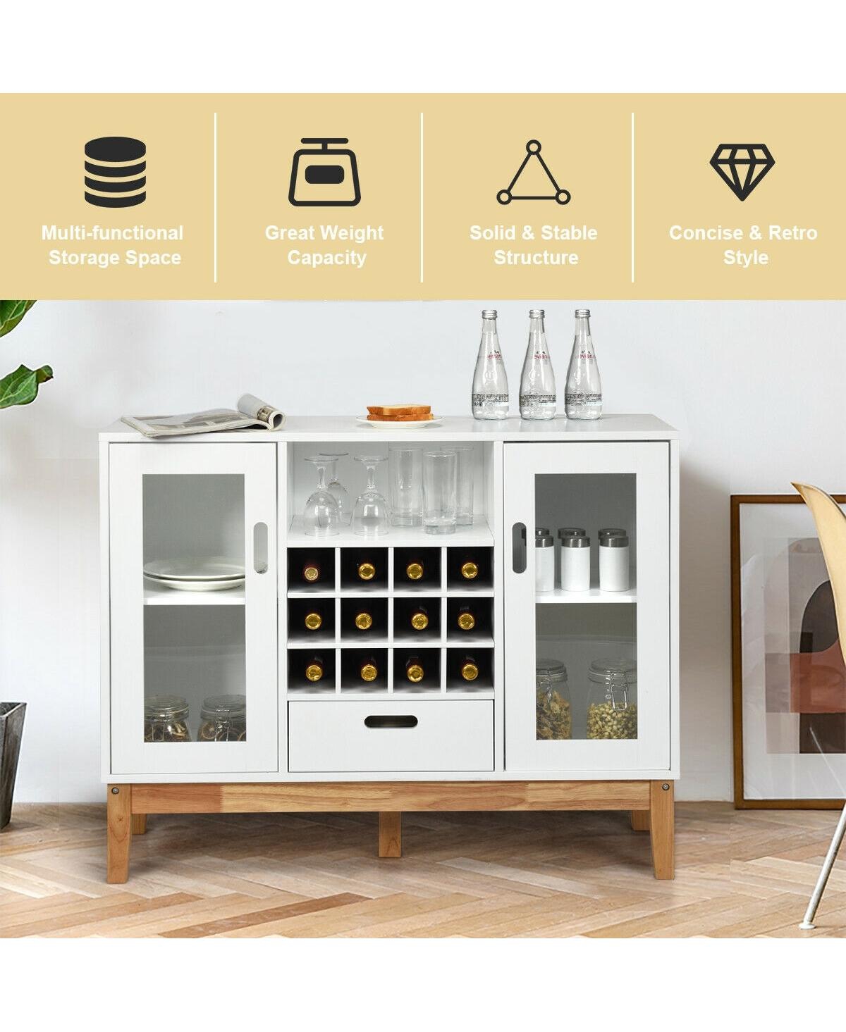 Sugift Wood Wine Storage Cabinet Sideboard Console Buffet Server