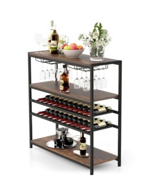 5-tier Wine Rack Table with Glasses Holder
