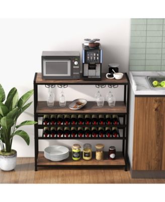 5-tier Wine Rack Table with Glasses Holder