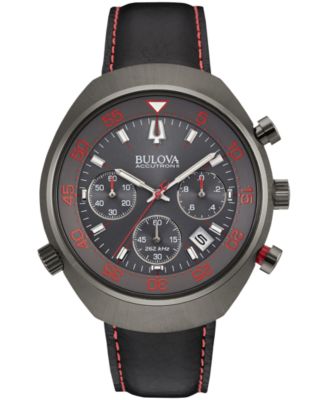 Bulova Accutron - Men's Chronograph UHF Black Leather Strap Watch 45mm 98B252