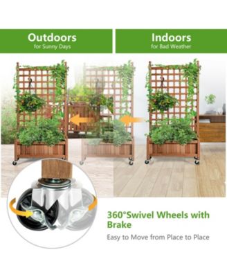 50 Inch Wood Planter Box with Trellis Mobile Raised Bed for Climbing Plant