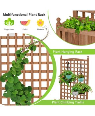 50 Inch Wood Planter Box with Trellis Mobile Raised Bed for Climbing Plant