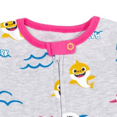 Baby Girls Pinkfong Shark 2 Pack Zip Up Sleep N' Play Coveralls