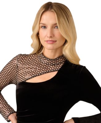 Women's Asymmetric Velvet and Mesh Sheath Dress