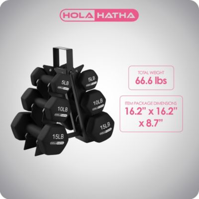 5, 10, and 15 Pound Neoprene Dumbbell Free Hand Weight Set with Rack