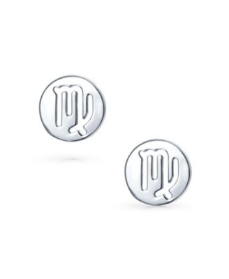 Tiny Simple Round Astrology Virgo Horoscope Zodiac Stud Earrings Sterling Silver