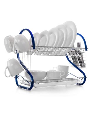 16 Inch Two Shelf Iron Wire Dish Rack in Blue