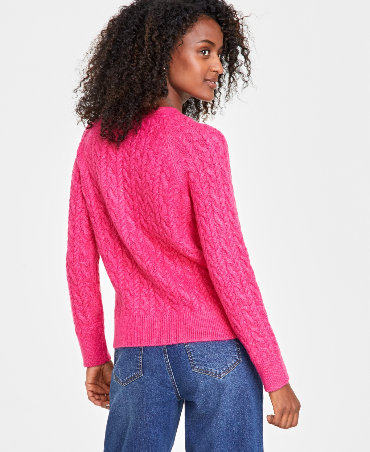 Shop On 34th Women's Cozy Cable-knit Crewneck Sweater, Created For Macy's In Fuchsia Purple