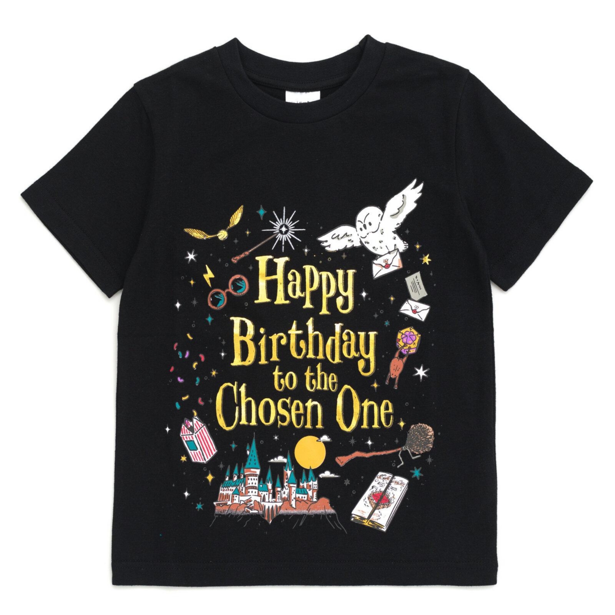 Harry Potter Boys Birthday Vintage Wash T-Shirt to - Hedwig black gold