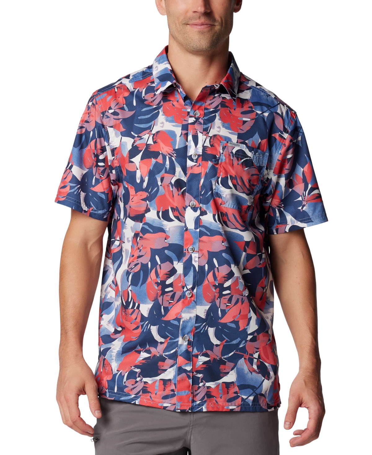 Columbia Men's Super Slack Tide Camp Shirt In Collegiate Navy Ikat Palms