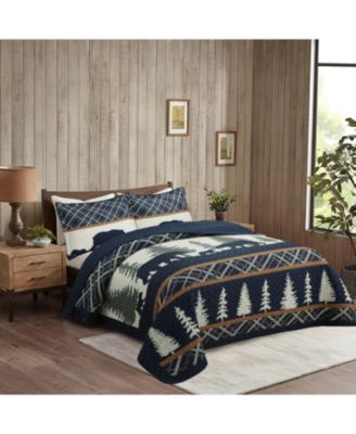 3 Pcs Cabin Lodge Rustic Country Bear Quilt Bedspread Set Queen