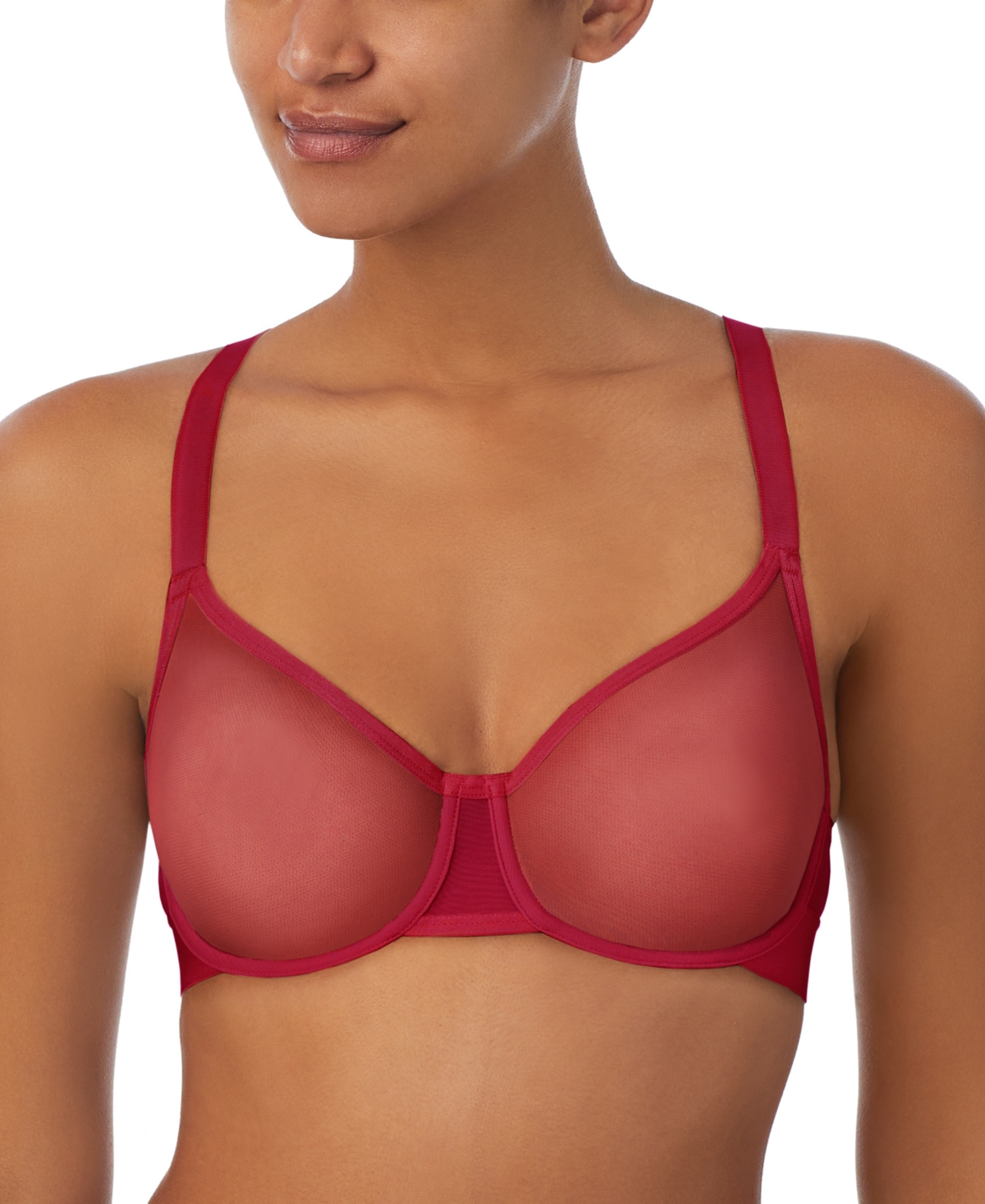 Shop Dkny Sheers Unlined Mesh Bralette Dk4084 In Persian Red