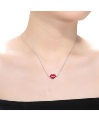 White Gold Plated Cubic Zirconia Red Lips Fashion Necklace