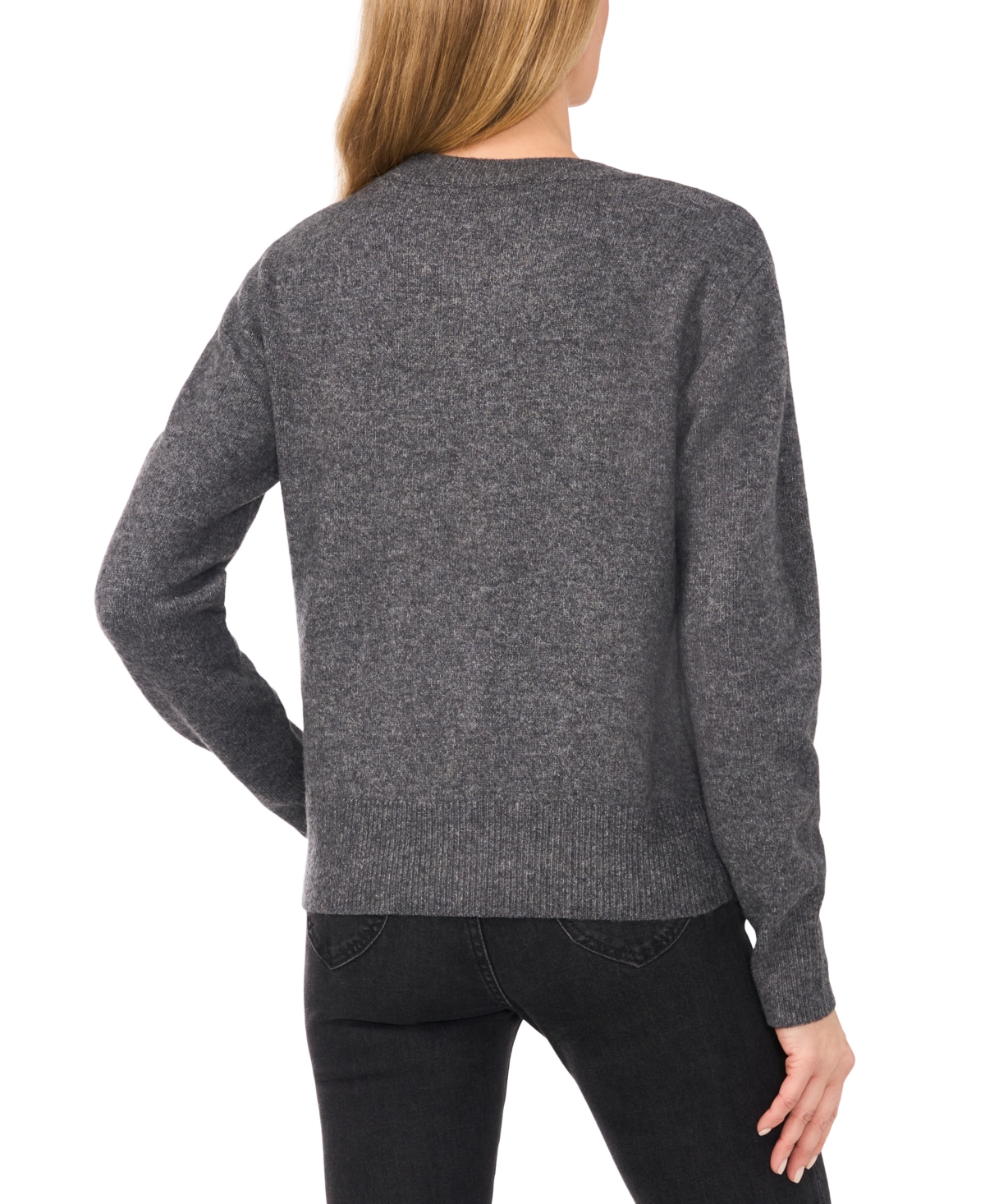 Cece Bow Front Crewneck Sweater In Medium Heather Grey