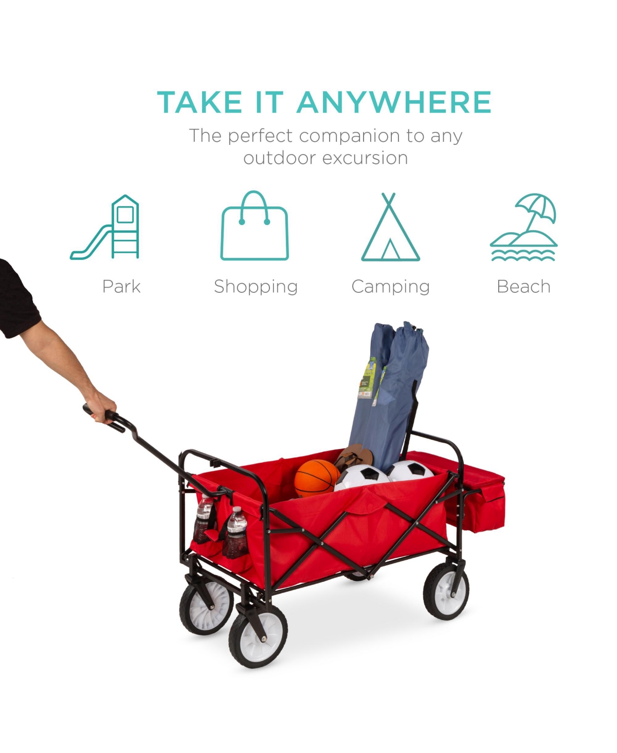 Best Choice Products Folding Utility Cargo Wagon Cart w/ Removable Canopy, Cup Holders