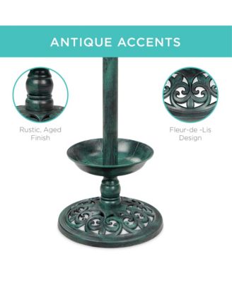 Solar Lighted Pedestal Bird Bath w/ Planter, Integrated Panel