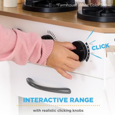 Pretend Play Corner Kitchen, Interactive Wooden Kids Set w/ Lights & Sounds