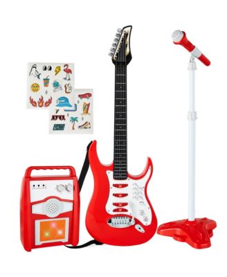 Kids Electric Musical Guitar Toy Play Set w/ 6 Demo Songs, Whammy Bar, Microphone, Amp, AUX