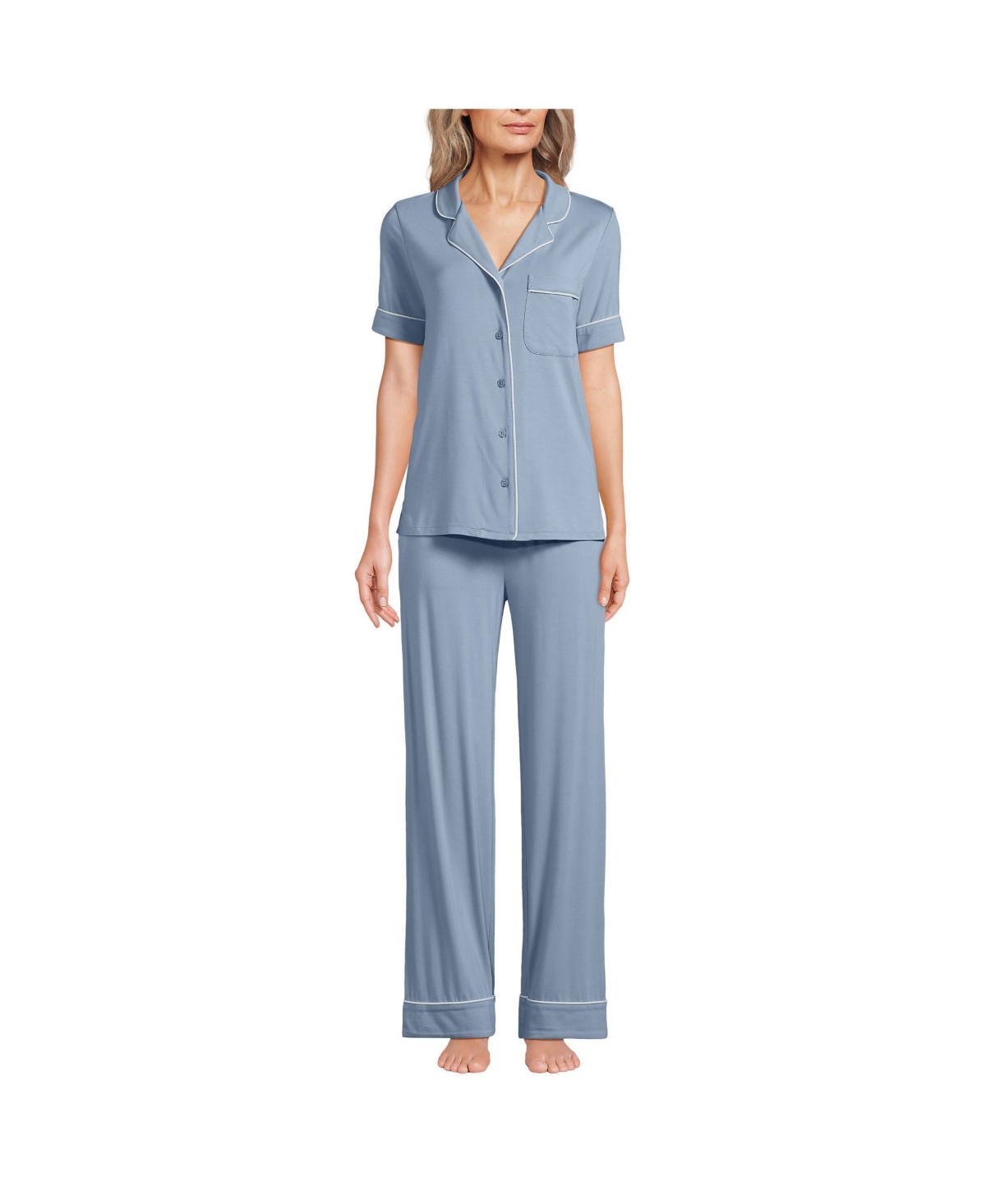 Women's Cooling 3 Piece Pajama Set - Robe Top and Pants - Pale slate blue