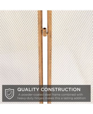 3-Panel Steel Mesh Fireplace Screen, Spark Guard
