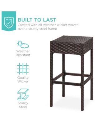 5-Piece Patio Wicker Bar Set w/ Built-In Bottle Opener, Hidden Storage Shelf, 4 Stools