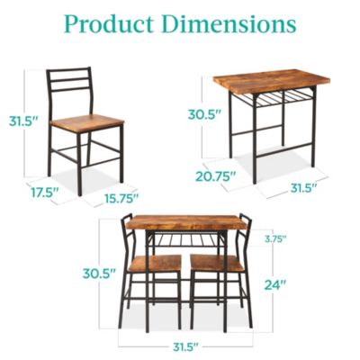 3-Piece Modern Dining Set, Square Table & Chairs Set w/ Steel Frame, Built-In Storage Rack