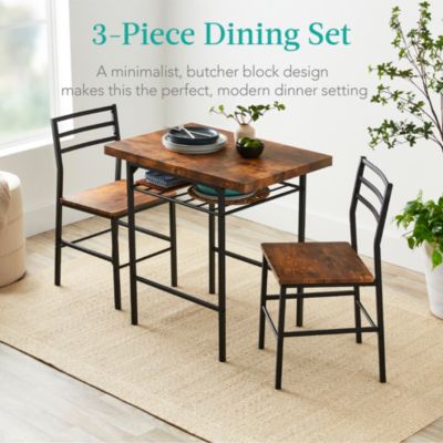 3-Piece Modern Dining Set, Square Table & Chairs Set w/ Steel Frame, Built-In Storage Rack