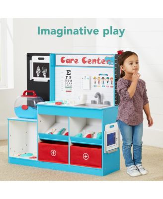 Pretend Play Doctor's Office, Wooden Toy Set for Kids w/ Carrying Case, Accessories Included