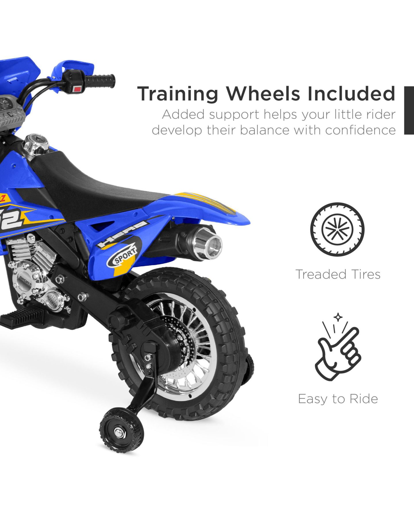 Детская игрушка Best Choice Products 6V Kids Electric Ride On Motorcycle with Training Wheels and Lights, 44 lbs Capacity, Ages 3+, цвет: Синий — фото 2