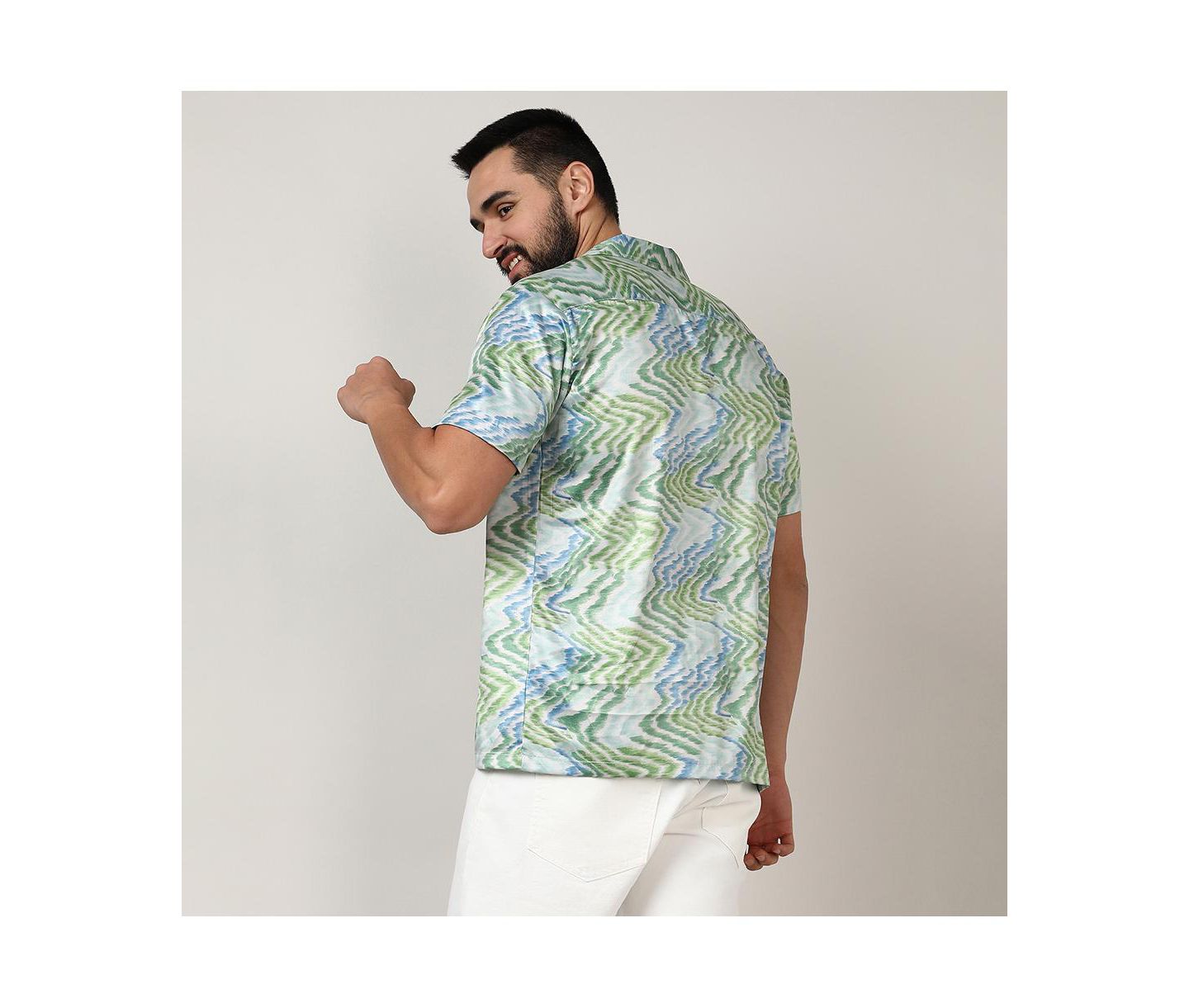 Мужская рубашка Cahoot Campus Sutra Grass Green & Navy Blue Ripple, цвет: Синий — фото 4