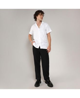 Men's Chalk White Embroidered Heathered Shirt