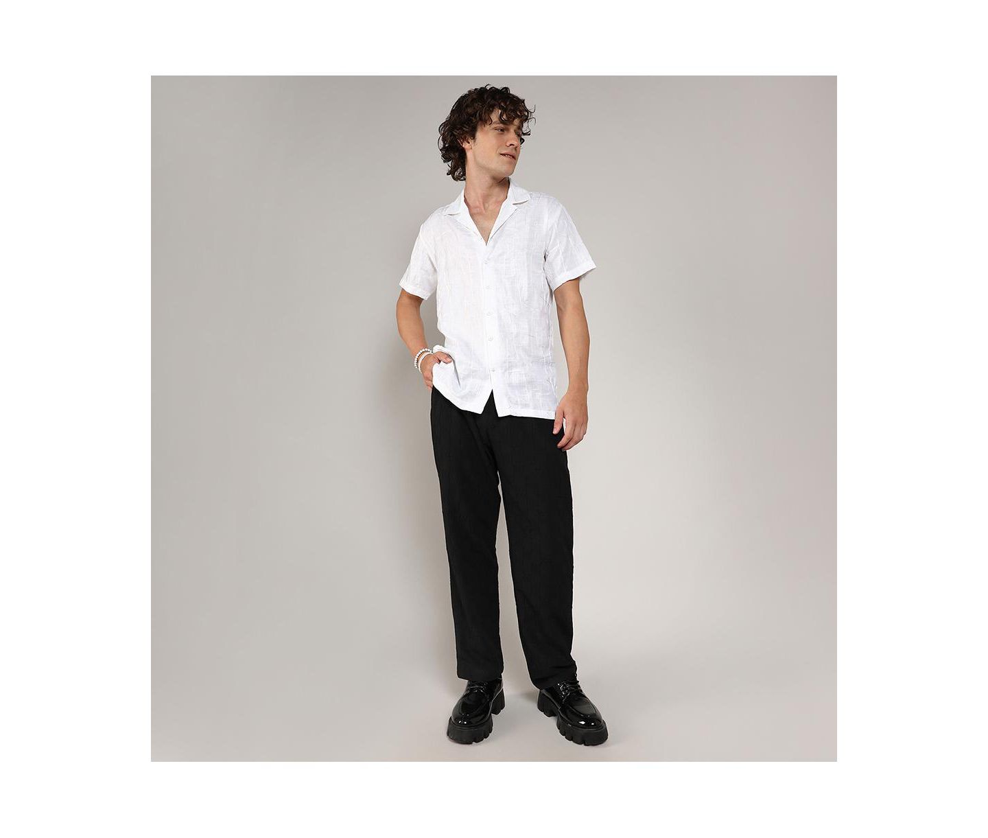 Мужская рубашка Cahoot Campus Sutra Chalk White Embroidered Heathered, цвет: Белый — фото 4