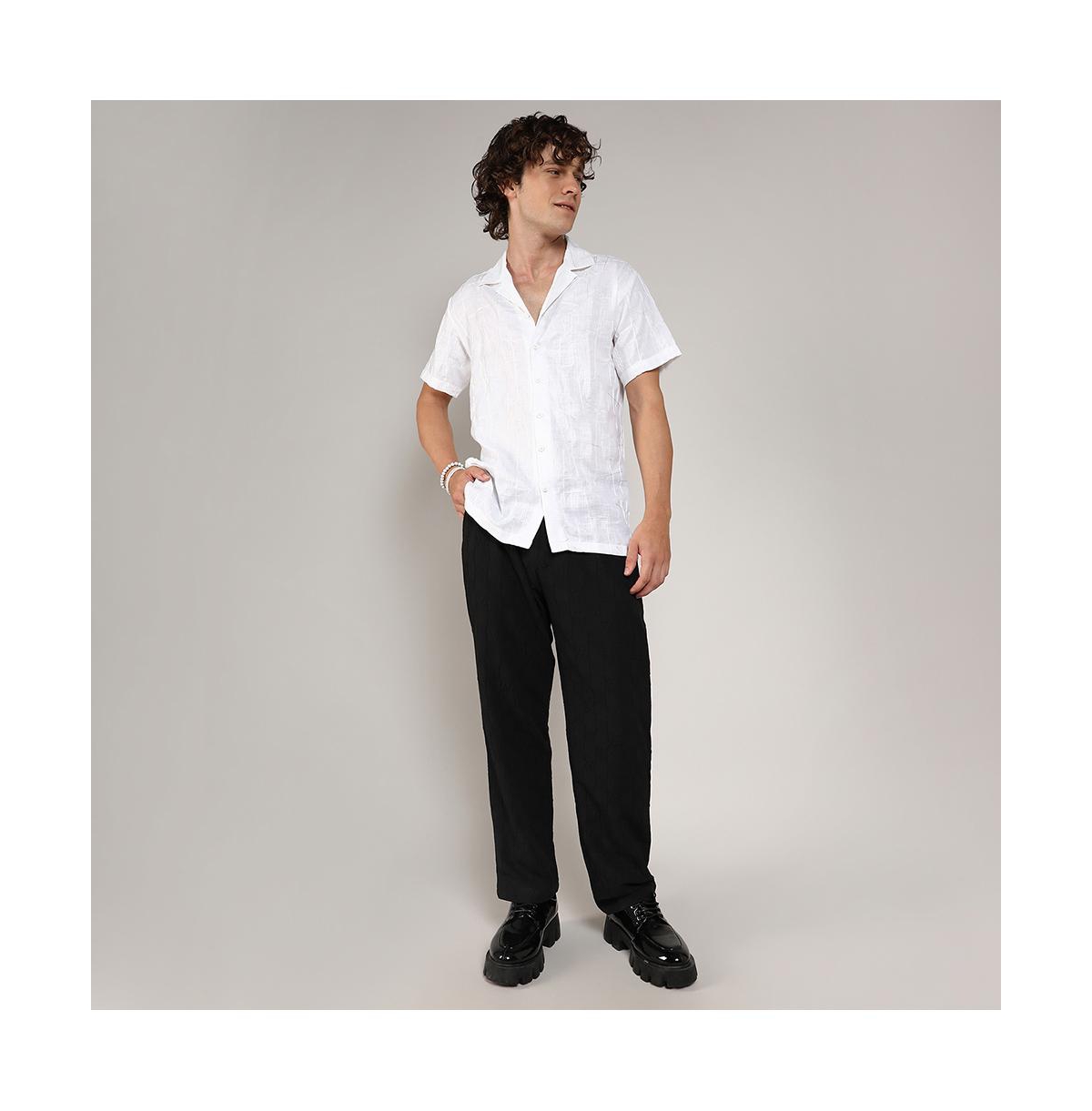 Campus Sutra Men's ChalkEmbroidered Heathered Shirt - White