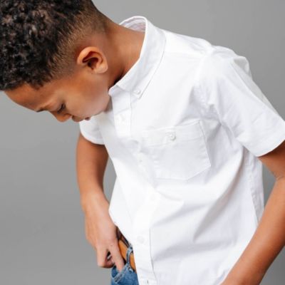 Boys Short Sleeve Stretch Poplin Button Down Shirt
