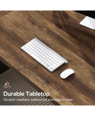 70.87-Inch Executive Computer Desk: Large Home Office Desk with Solid Wooden Pedestal, Industrial Wood Study Writing Table, Brown