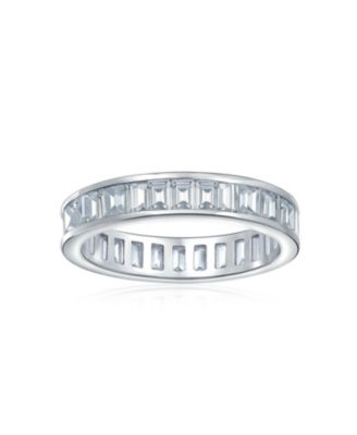 Cubic Zirconia Channel Set Rectangle Emerald Cut Baguette CZ Eternity  Band Ring .925 Sterling Silver 4MM Stackable Rings