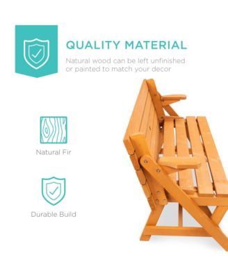 2-in-1 Outdoor Interchangeable Wooden Picnic Table/Garden Bench for w/ Umbrella Hole - Natural