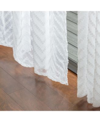 Premium 2-Panel Moroccan Embroidered Design Textured Sheer Curtain Panels - for Windows Living Room Bedroom Kitchen Office - Translucent Window Drapes for Home - 52 x 63 Inches Long - White